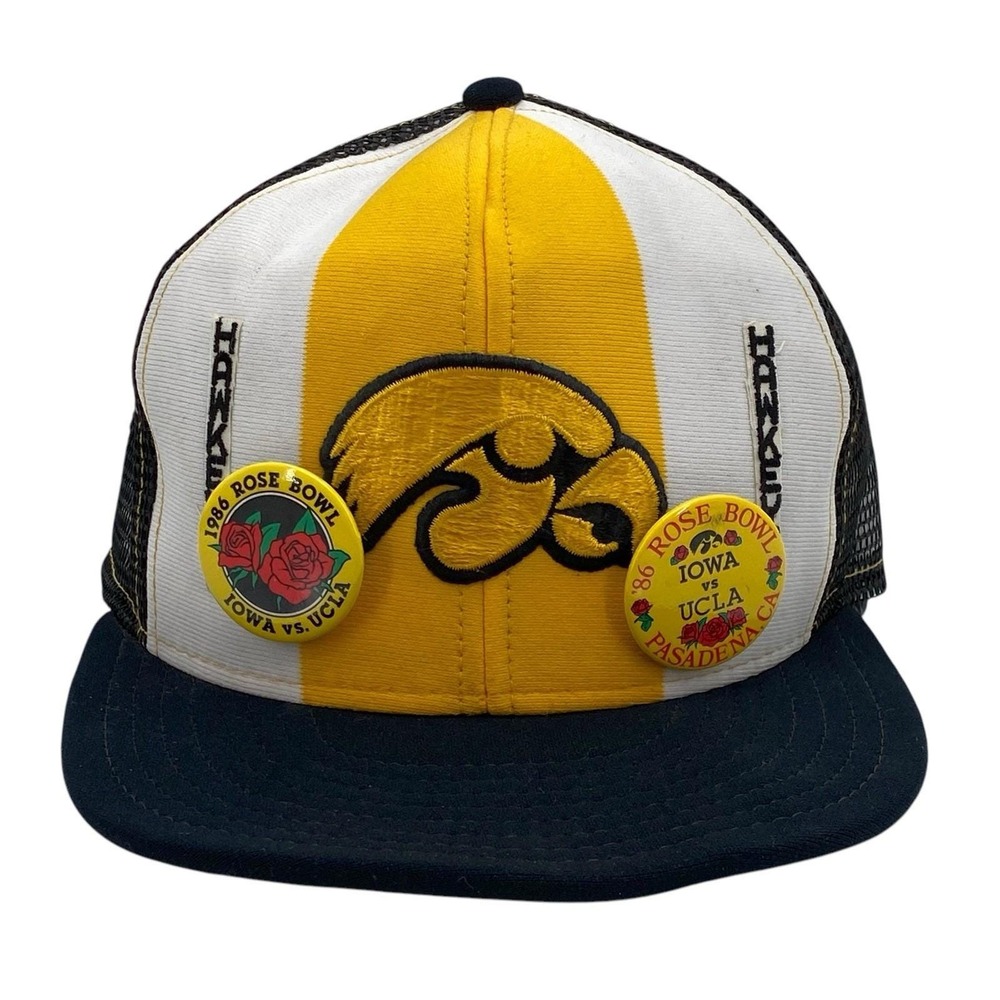 Vintage AJD Iowa Hawkeyes Lucky Stripes Mesh‎ Back Snapback Hat with Pins